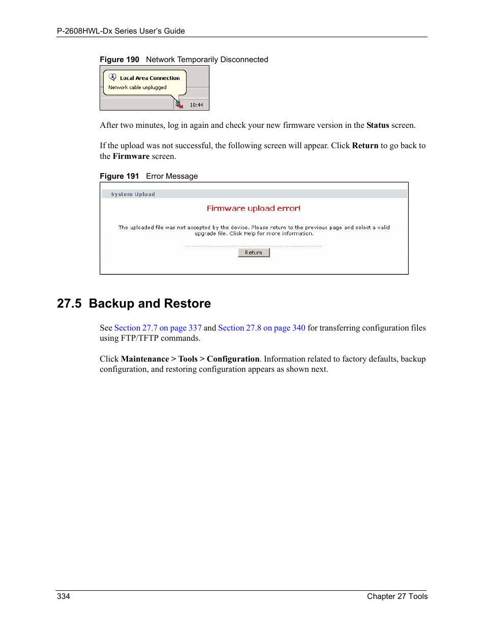 5 backup and restore | ZyXEL Communications P-2608HWL-Dx Series User Manual | Page 334 / 451