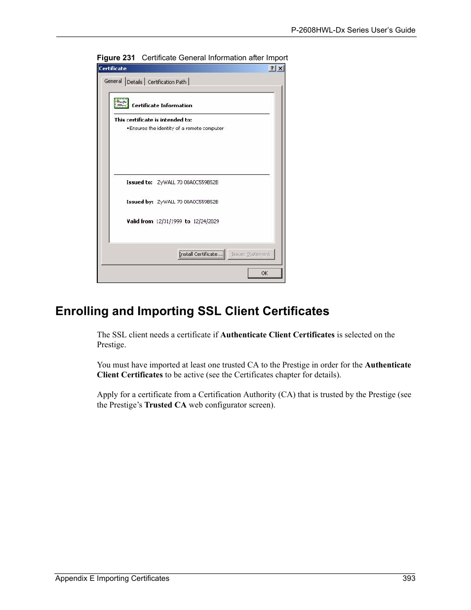 Enrolling and importing ssl client certificates | ZyXEL Communications P-2608HWL-Dx Series User Manual | Page 393 / 451