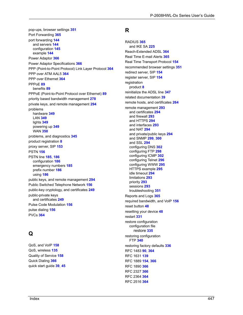 ZyXEL Communications P-2608HWL-Dx Series User Manual | Page 447 / 451