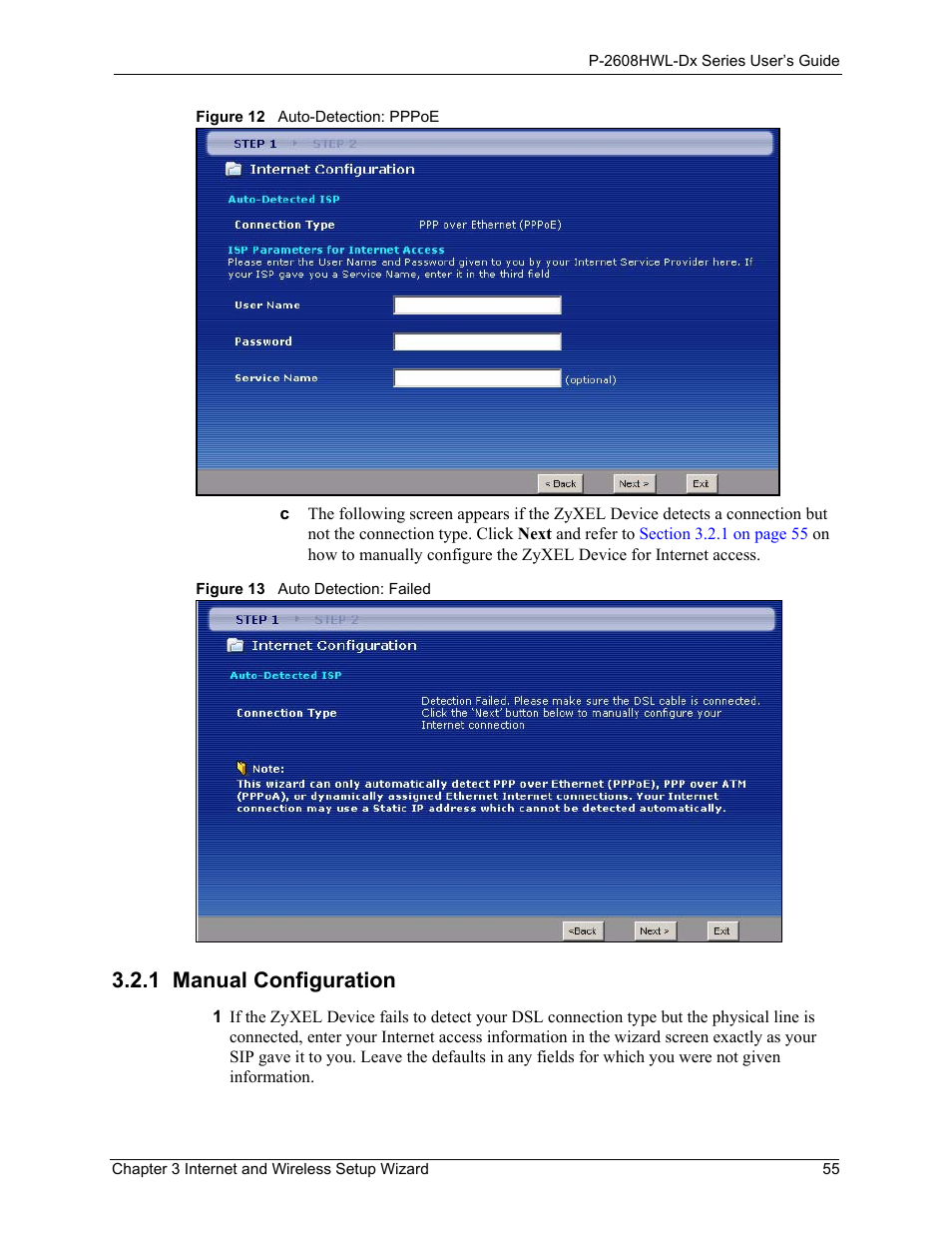 1 manual configuration | ZyXEL Communications P-2608HWL-Dx Series User Manual | Page 55 / 451
