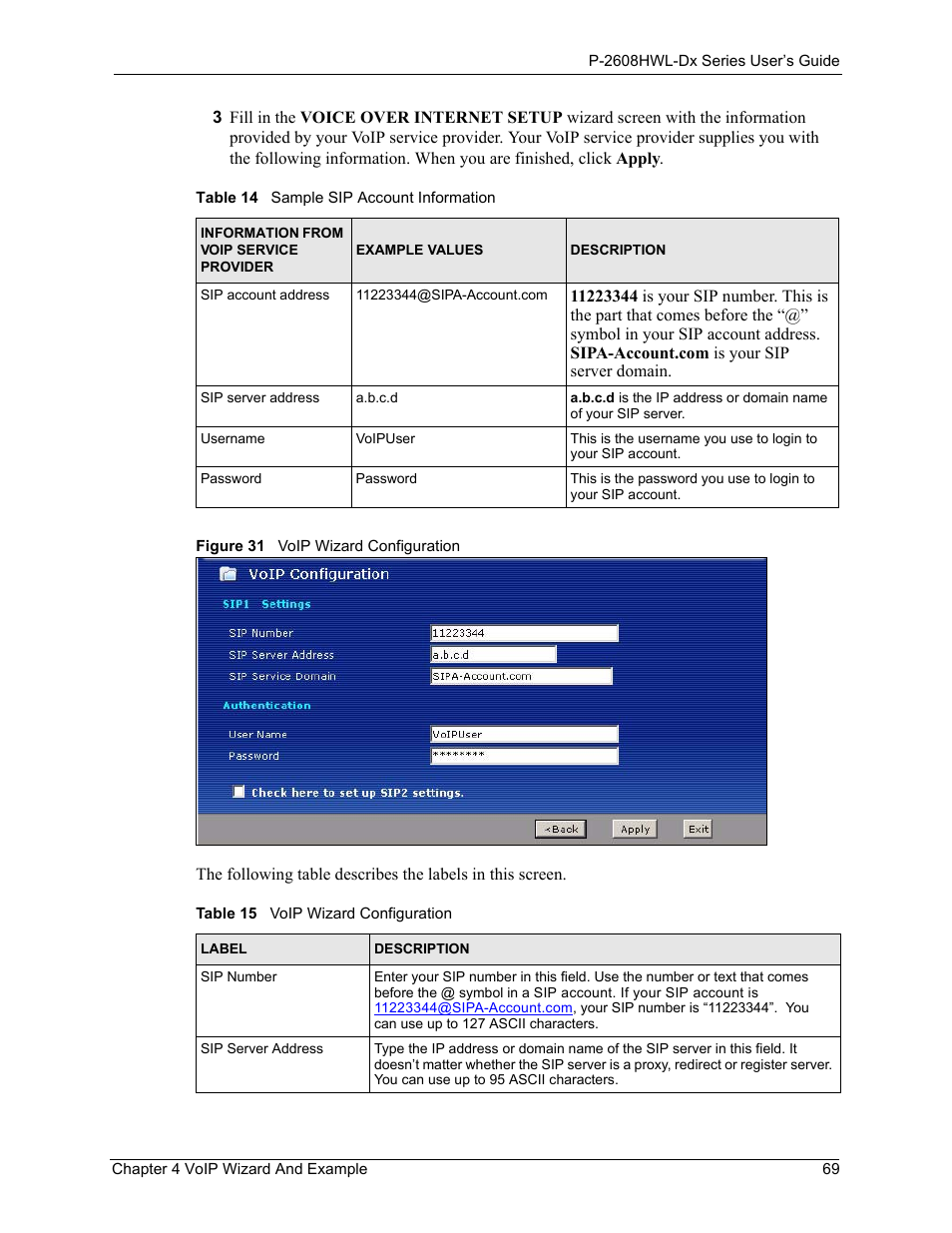 Figure 31 voip wizard configuration | ZyXEL Communications P-2608HWL-Dx Series User Manual | Page 69 / 451