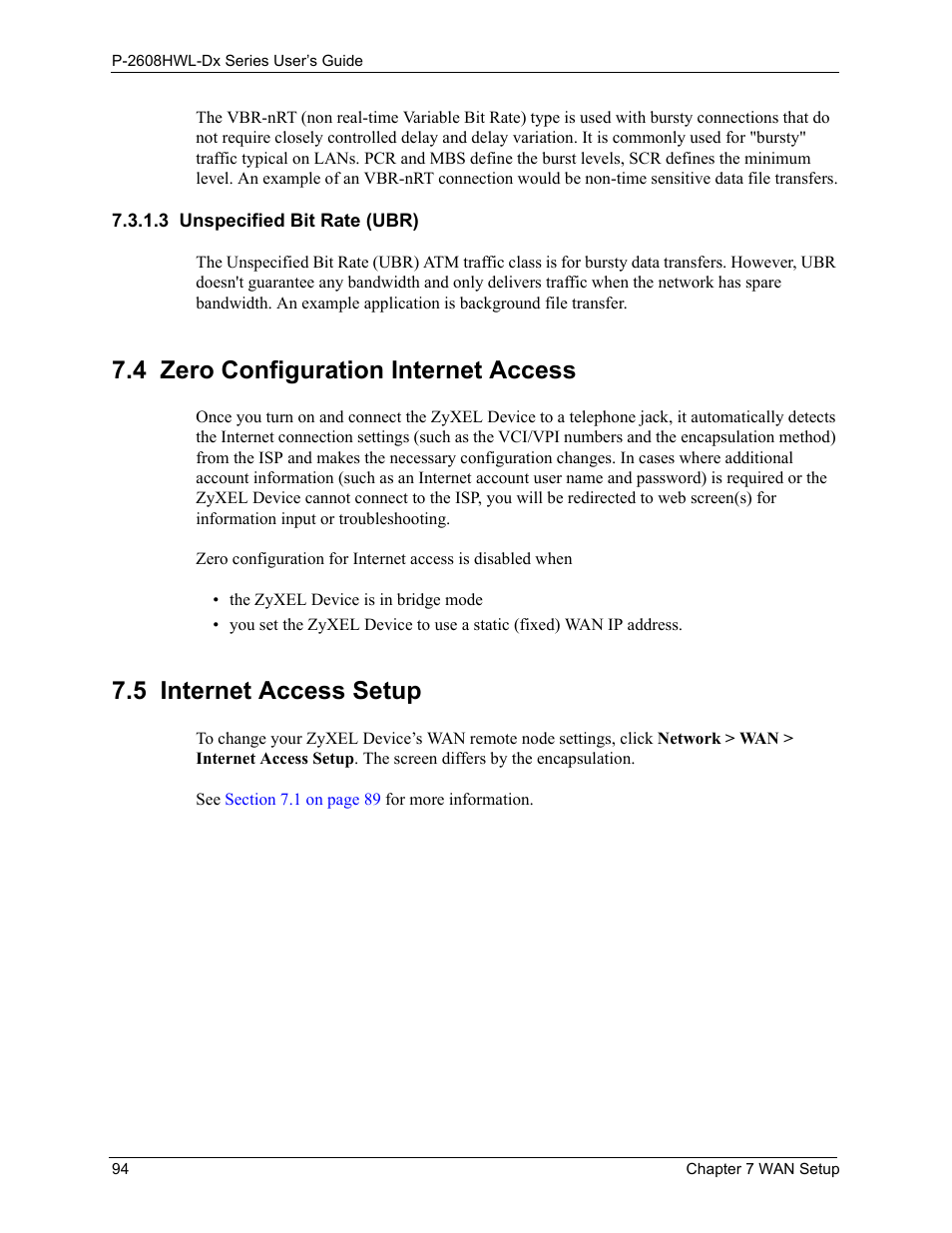 3 unspecified bit rate (ubr), 4 zero configuration internet access, 5 internet access setup | ZyXEL Communications P-2608HWL-Dx Series User Manual | Page 94 / 451
