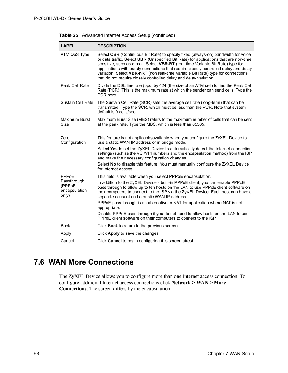 6 wan more connections | ZyXEL Communications P-2608HWL-Dx Series User Manual | Page 98 / 451