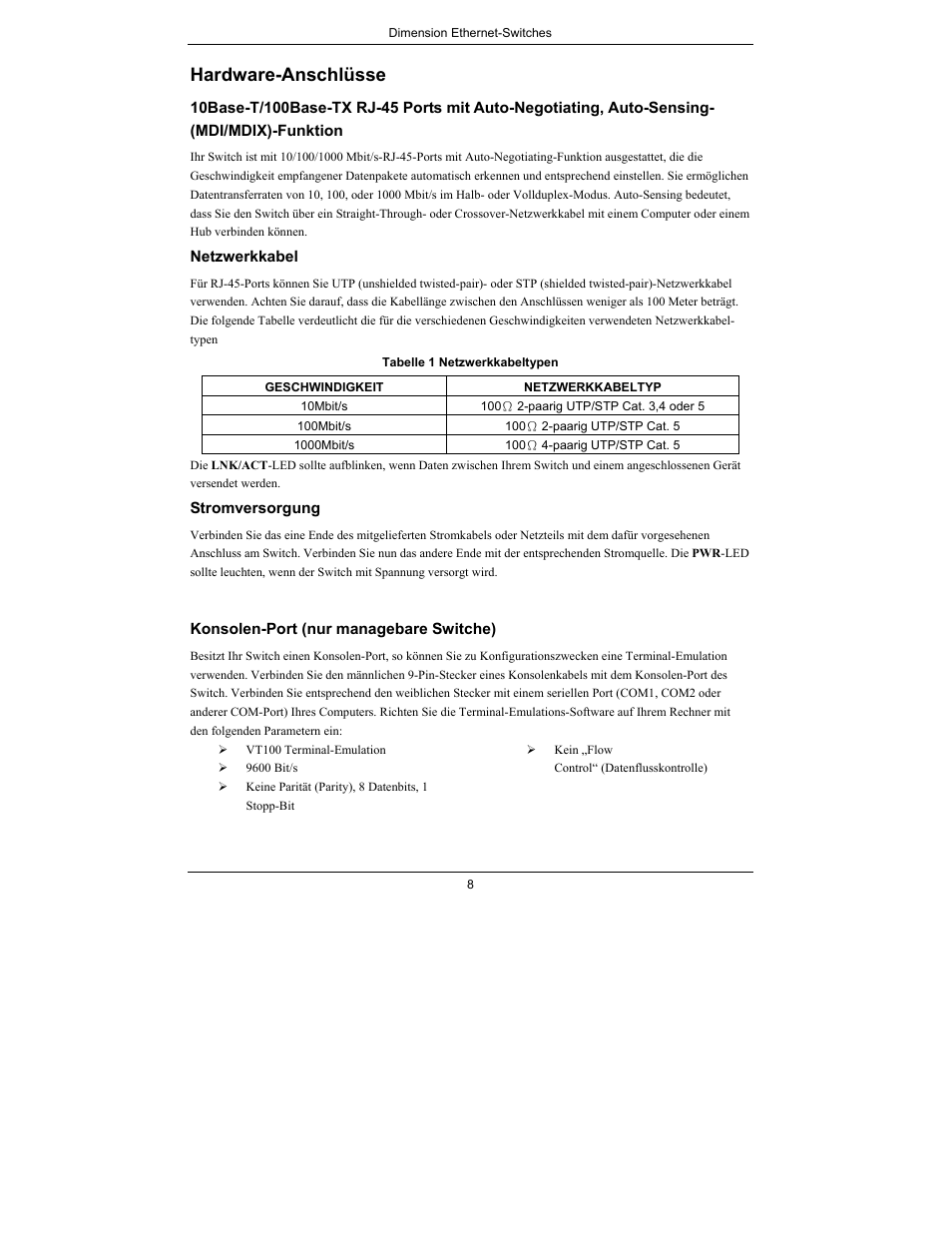 Hardware-anschlüsse | ZyXEL Communications Dimension Ethernet Switches User Manual | Page 9 / 22