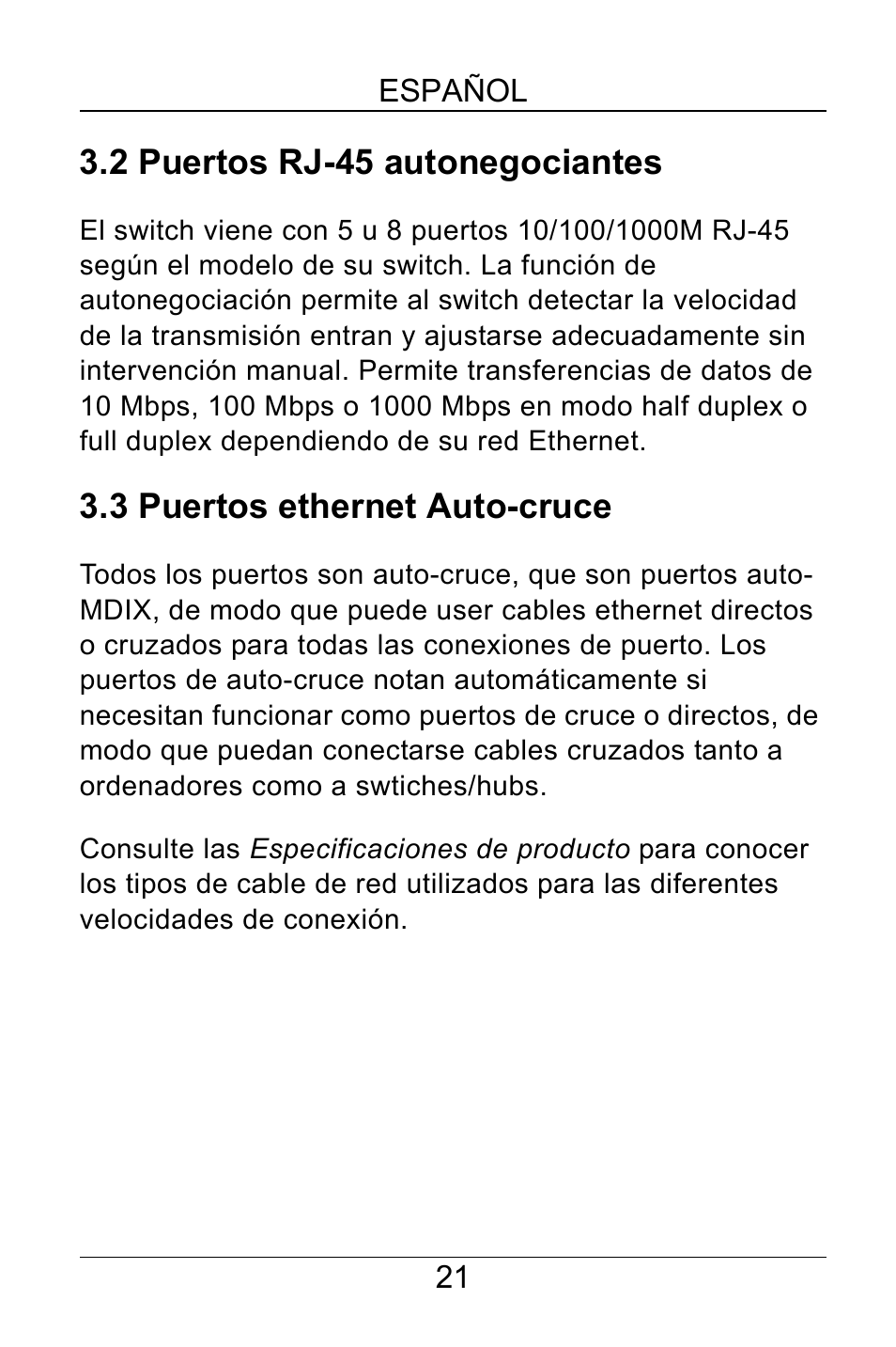 2 puertos rj-45 autonegociantes, 3 puertos ethernet auto-cruce | ZyXEL Communications GS-105A/108A User Manual | Page 22 / 46
