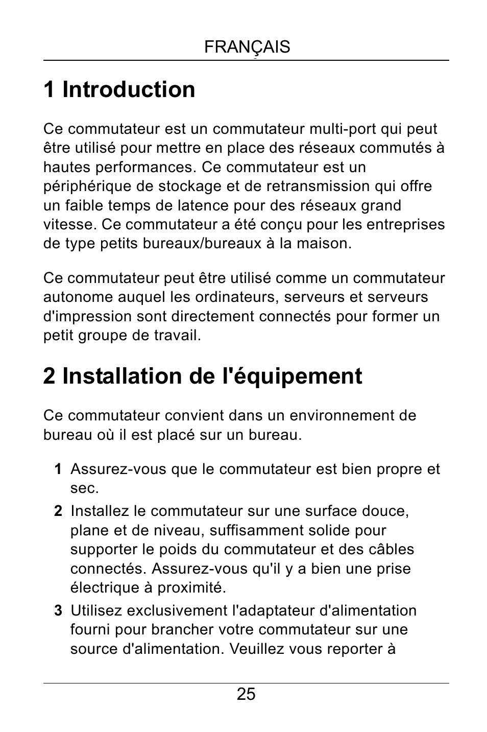 Français, 1 introduction, 2 installation de l'équipement | ZyXEL Communications GS-105A/108A User Manual | Page 26 / 46