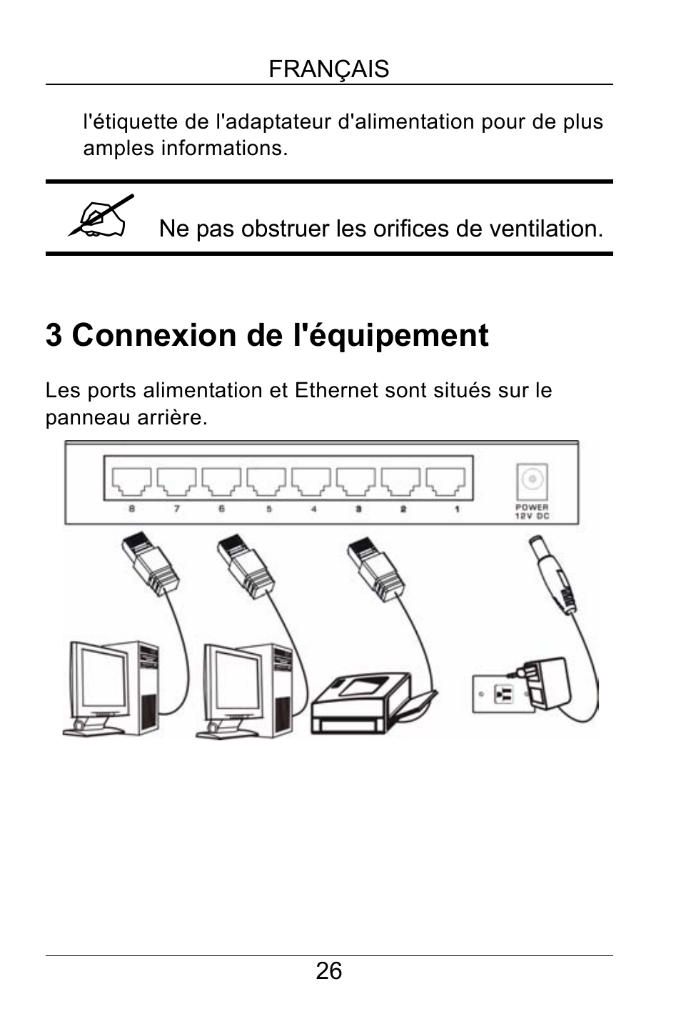 3 connexion de l'équipement | ZyXEL Communications GS-105A/108A User Manual | Page 27 / 46