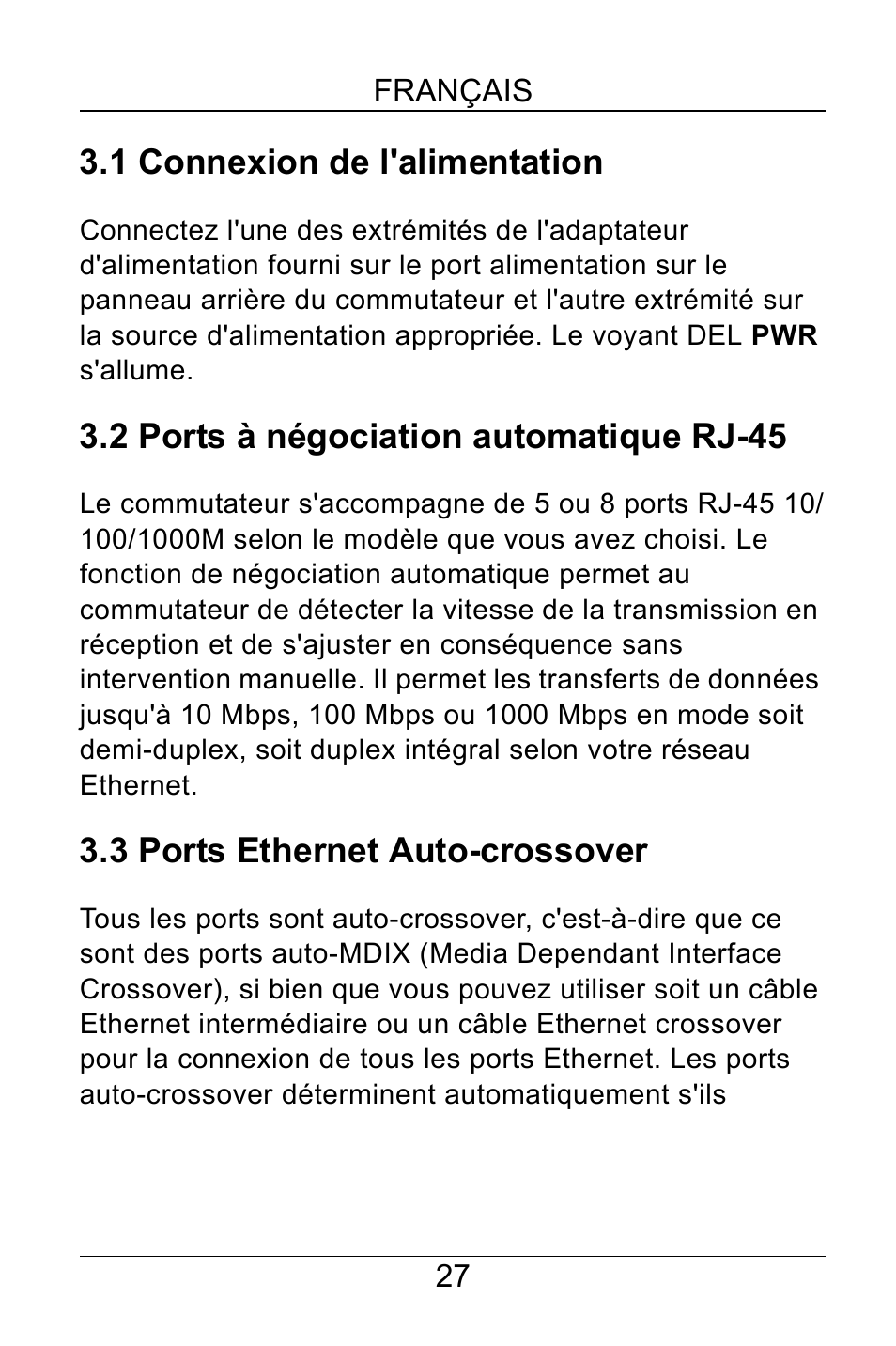 1 connexion de l'alimentation, 2 ports à négociation automatique rj-45, 3 ports ethernet auto-crossover | ZyXEL Communications GS-105A/108A User Manual | Page 28 / 46