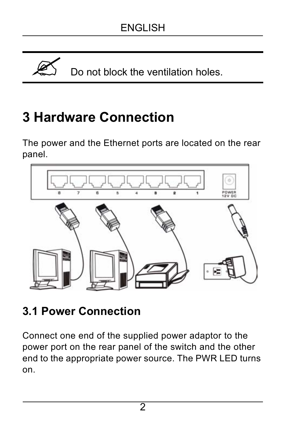 3 hardware connection, 1 power connection | ZyXEL Communications GS-105A/108A User Manual | Page 3 / 46