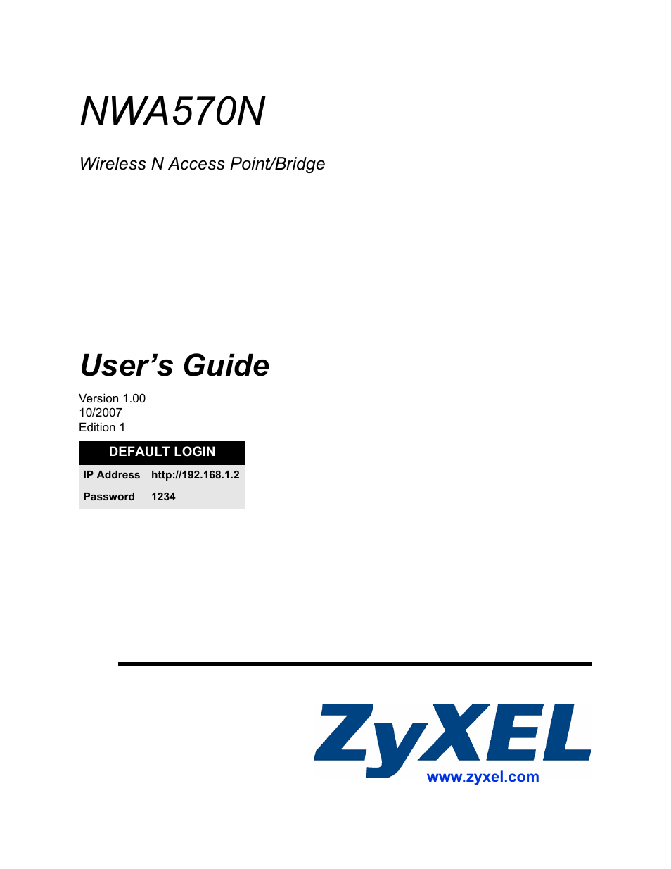 ZyXEL Communications NWA570N User Manual | 152 pages