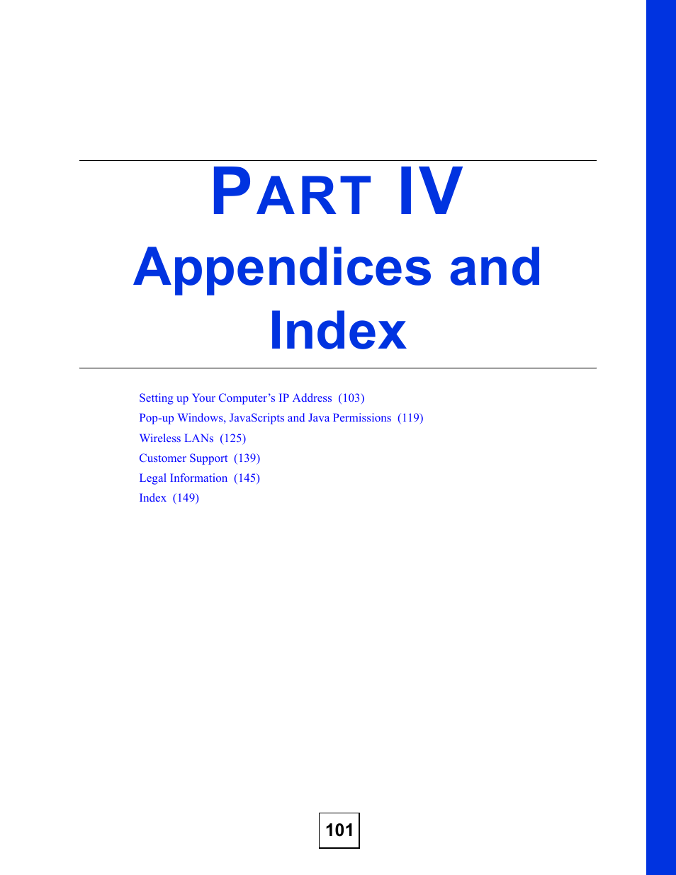 Appendices and index, Part iv: appendices and index | ZyXEL Communications NWA570N User Manual | Page 101 / 152