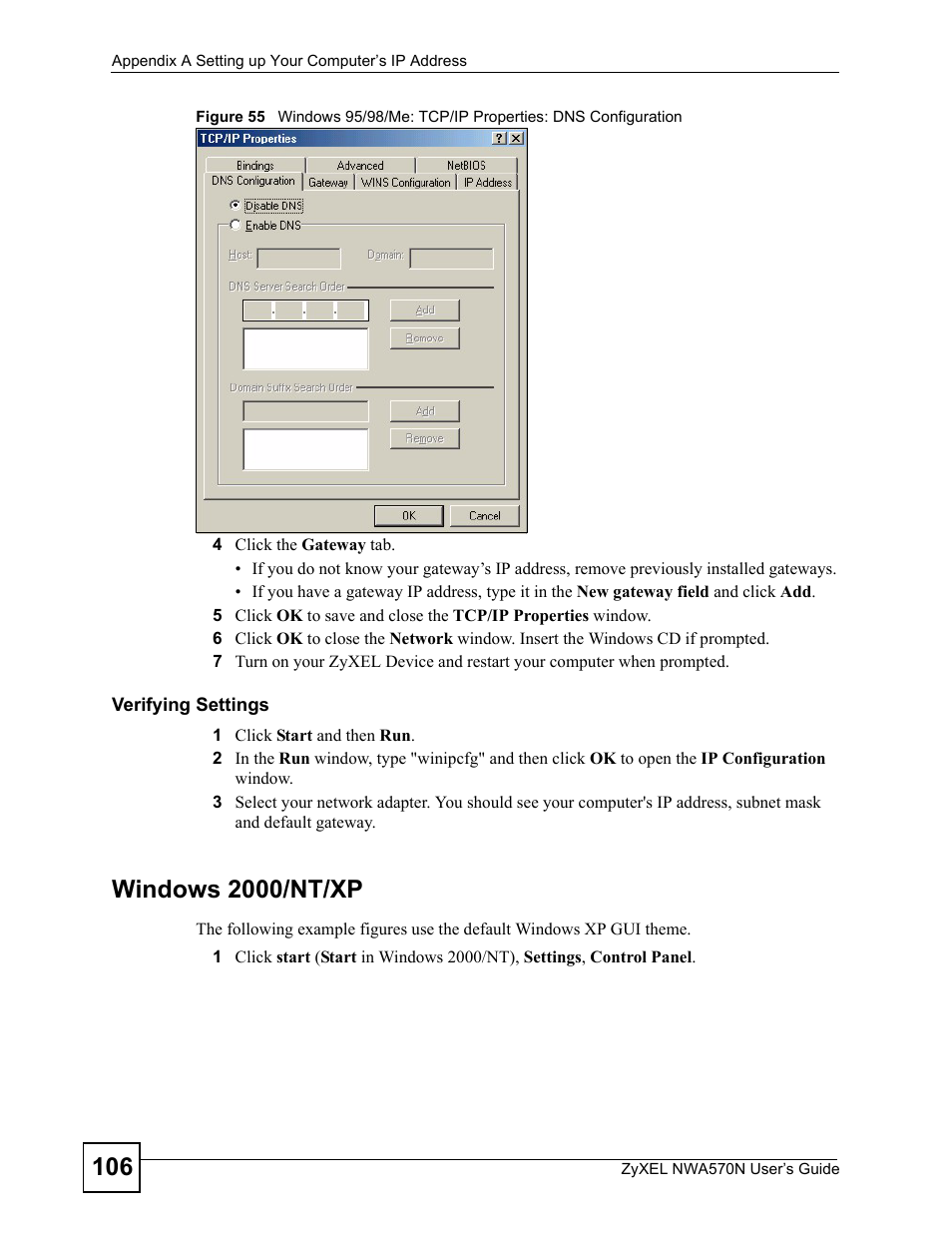 Windows 2000/nt/xp | ZyXEL Communications NWA570N User Manual | Page 106 / 152