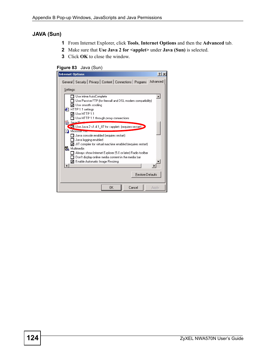 Figure 83 java (sun) | ZyXEL Communications NWA570N User Manual | Page 124 / 152