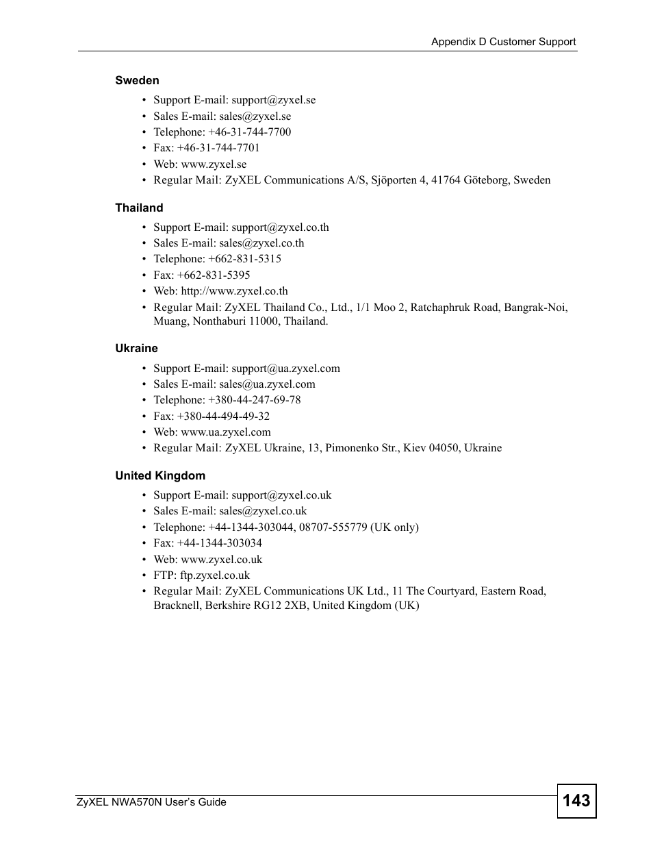 ZyXEL Communications NWA570N User Manual | Page 143 / 152