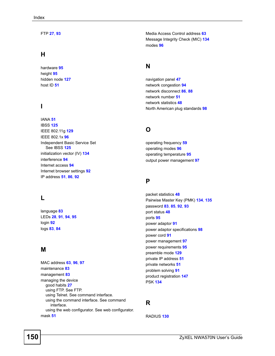 ZyXEL Communications NWA570N User Manual | Page 150 / 152