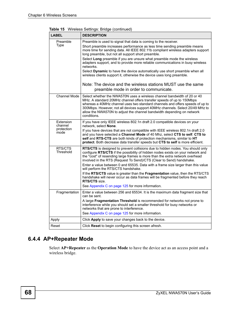 4 ap+repeater mode | ZyXEL Communications NWA570N User Manual | Page 68 / 152