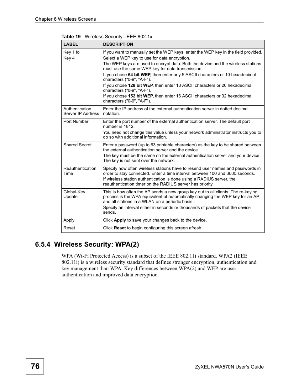 4 wireless security: wpa(2) | ZyXEL Communications NWA570N User Manual | Page 76 / 152