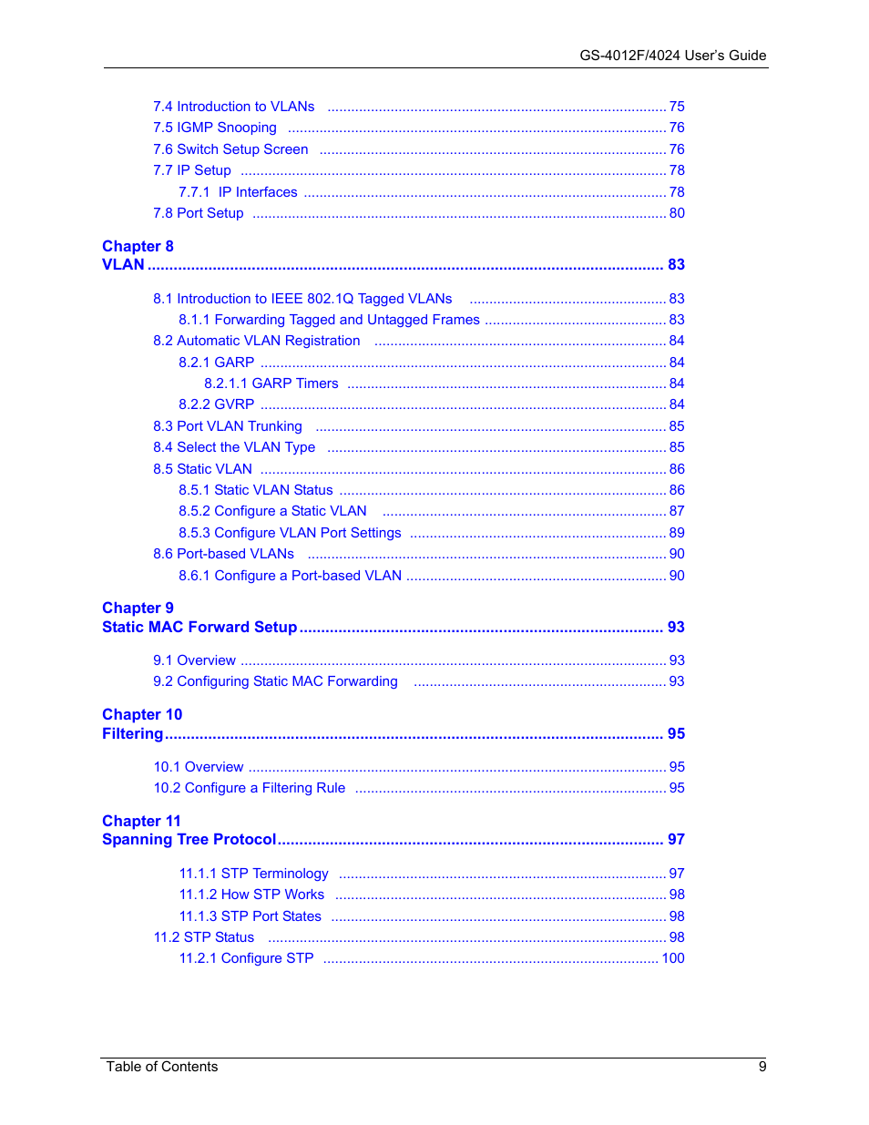 ZyXEL Communications ZyXEL Dimension GS-4012F User Manual | Page 10 / 327