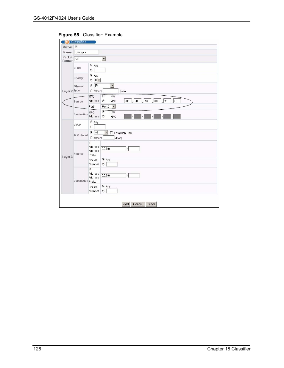 Figure 55 classifier: example | ZyXEL Communications ZyXEL Dimension GS-4012F User Manual | Page 127 / 327