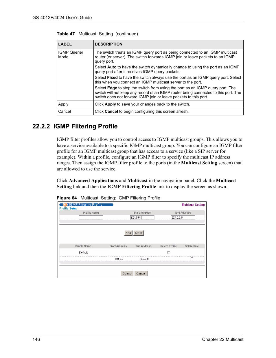 2 igmp filtering profile | ZyXEL Communications ZyXEL Dimension GS-4012F User Manual | Page 147 / 327