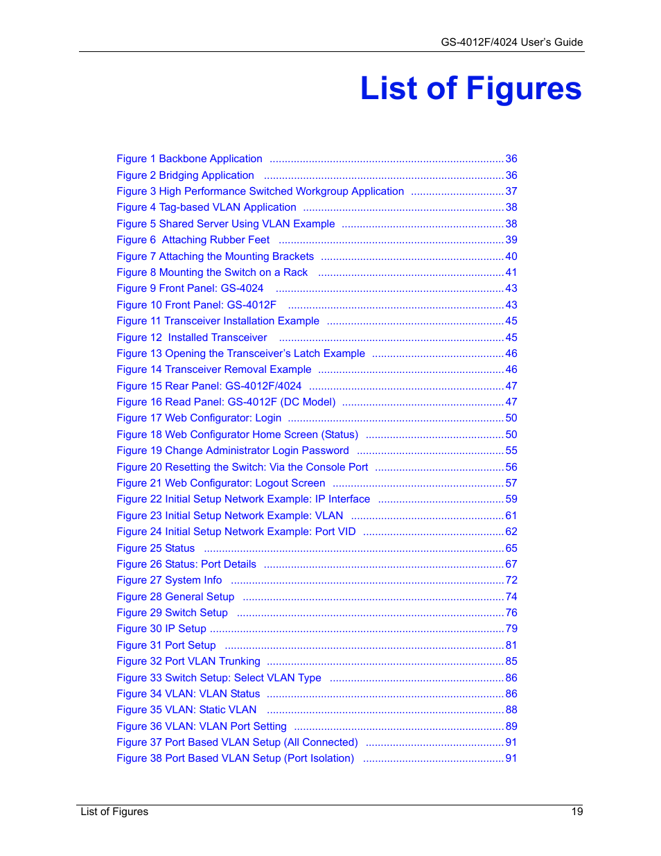 List of figures | ZyXEL Communications ZyXEL Dimension GS-4012F User Manual | Page 20 / 327