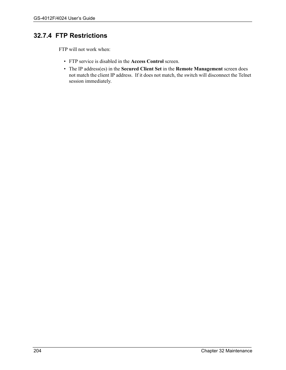 4 ftp restrictions | ZyXEL Communications ZyXEL Dimension GS-4012F User Manual | Page 205 / 327