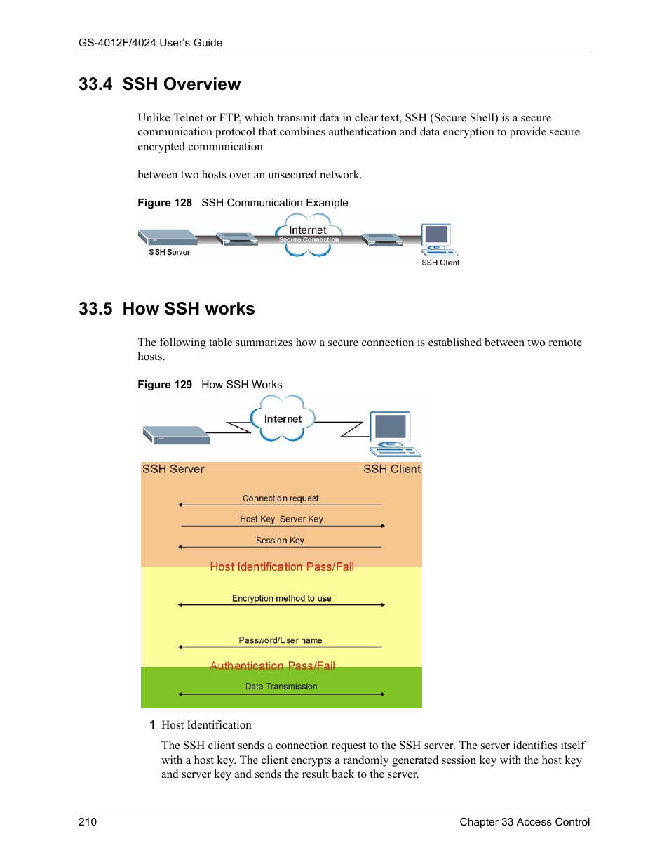 4 ssh overview, 5 how ssh works, 4 ssh overview 33.5 how ssh works | ZyXEL Communications ZyXEL Dimension GS-4012F User Manual | Page 211 / 327