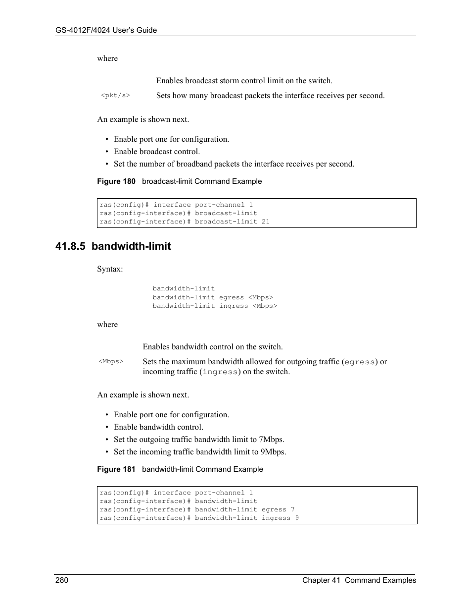 5 bandwidth-limit | ZyXEL Communications ZyXEL Dimension GS-4012F User Manual | Page 281 / 327