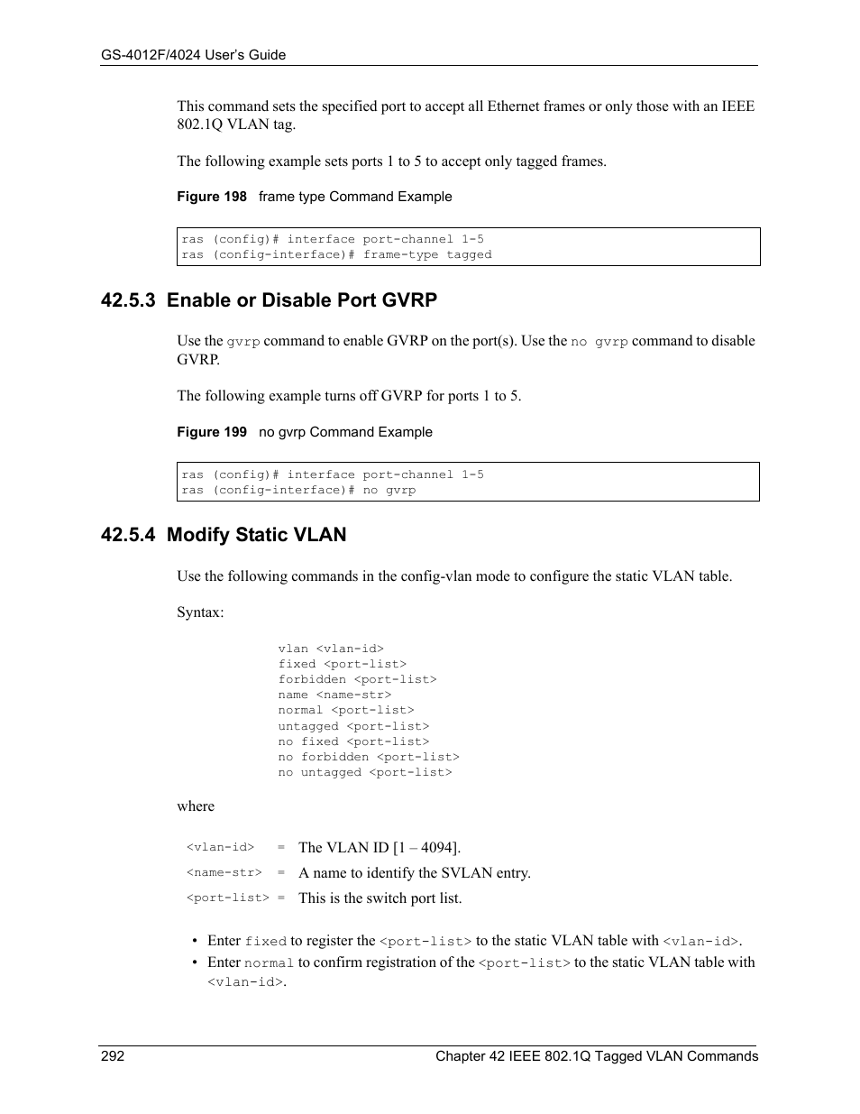 3 enable or disable port gvrp, 4 modify static vlan | ZyXEL Communications ZyXEL Dimension GS-4012F User Manual | Page 293 / 327