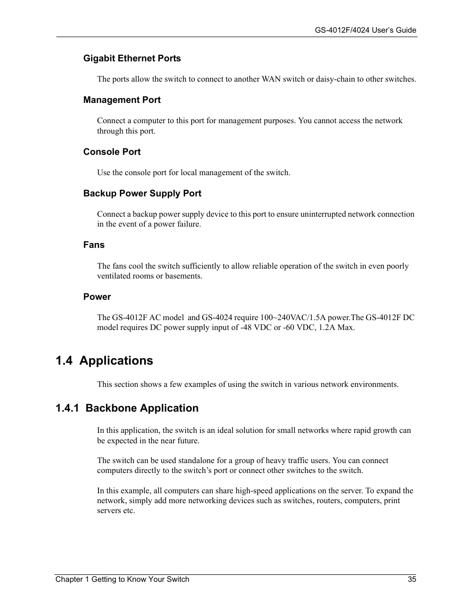 4 applications, 1 backbone application | ZyXEL Communications ZyXEL Dimension GS-4012F User Manual | Page 36 / 327