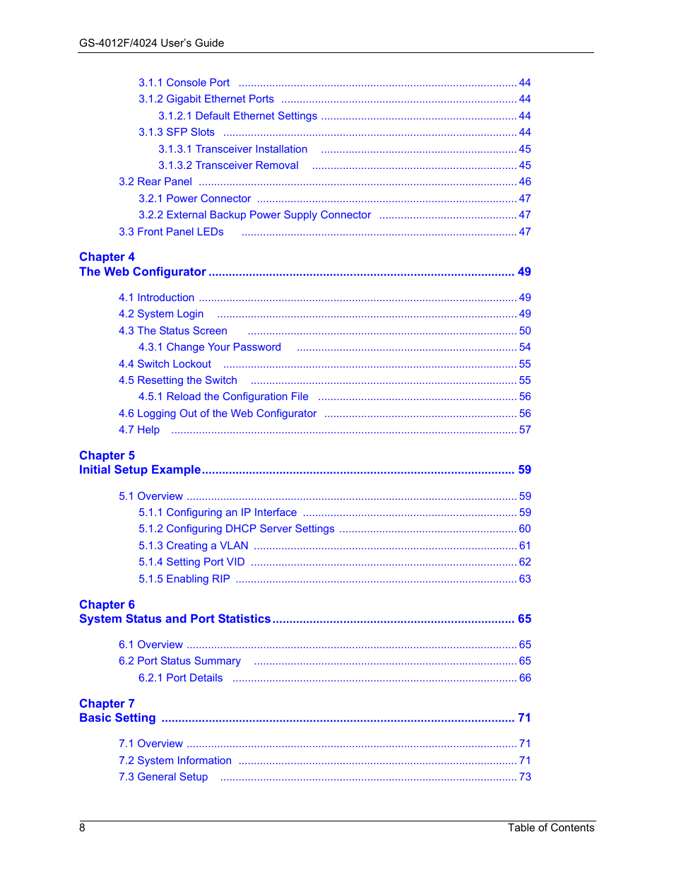 ZyXEL Communications ZyXEL Dimension GS-4012F User Manual | Page 9 / 327