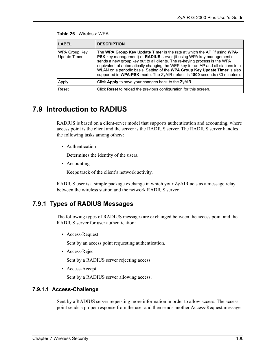 9 introduction to radius, 1 types of radius messages, 1 access-challenge | ZyXEL Communications G-2000 Plus User Manual | Page 101 / 430