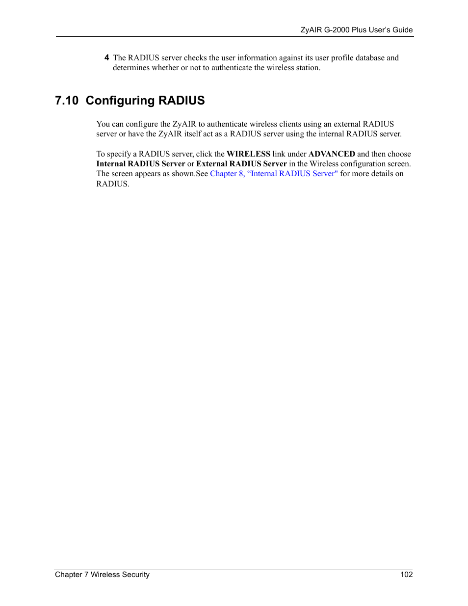 10 configuring radius | ZyXEL Communications G-2000 Plus User Manual | Page 103 / 430