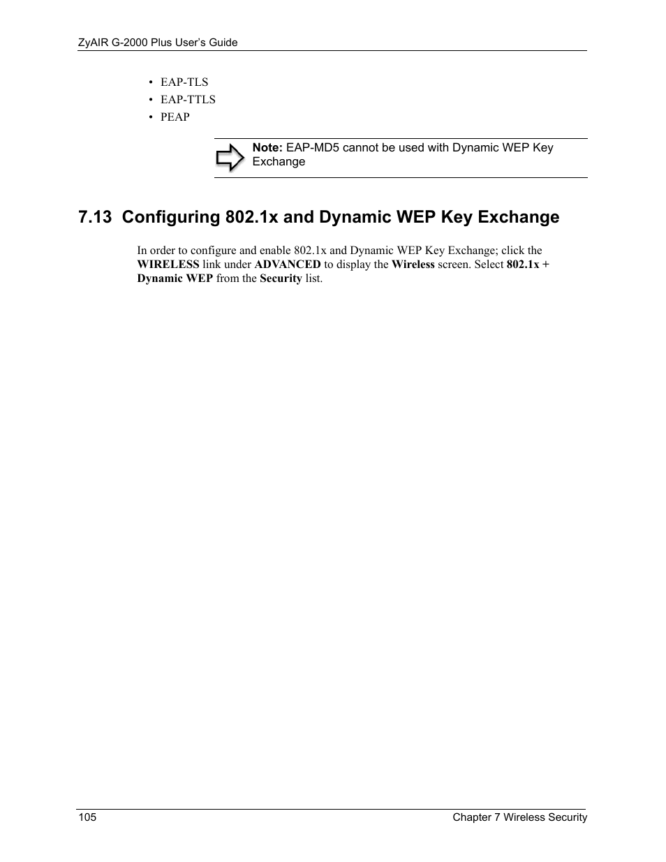 13 configuring 802.1x and dynamic wep key exchange | ZyXEL Communications G-2000 Plus User Manual | Page 106 / 430