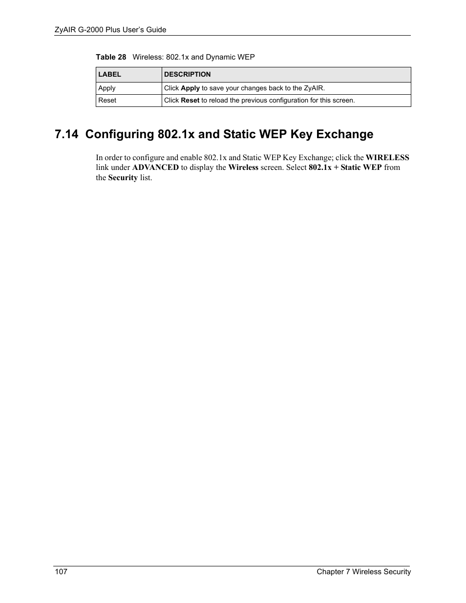 14 configuring 802.1x and static wep key exchange | ZyXEL Communications G-2000 Plus User Manual | Page 108 / 430
