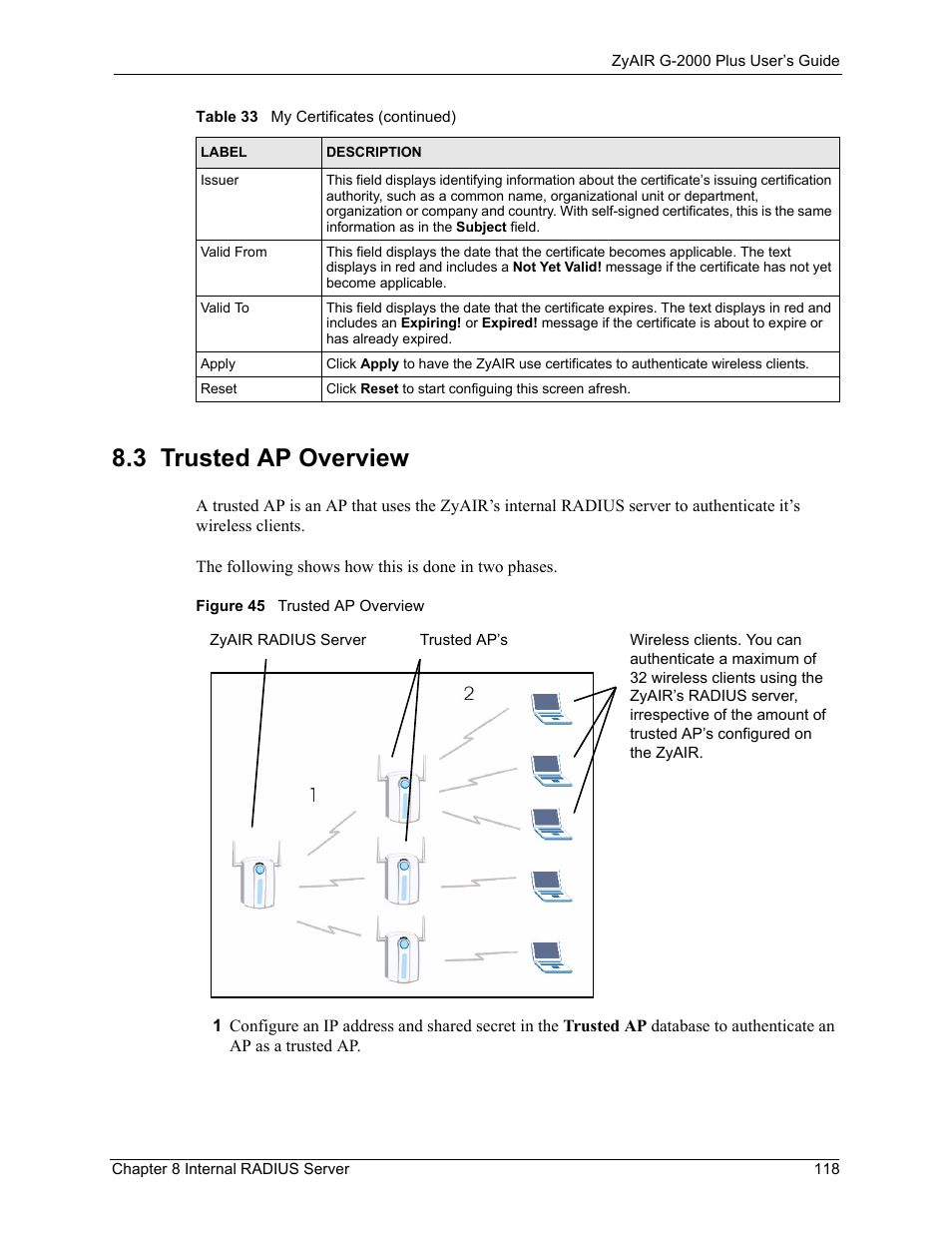 3 trusted ap overview, Figure 45 trusted ap overview | ZyXEL Communications G-2000 Plus User Manual | Page 119 / 430