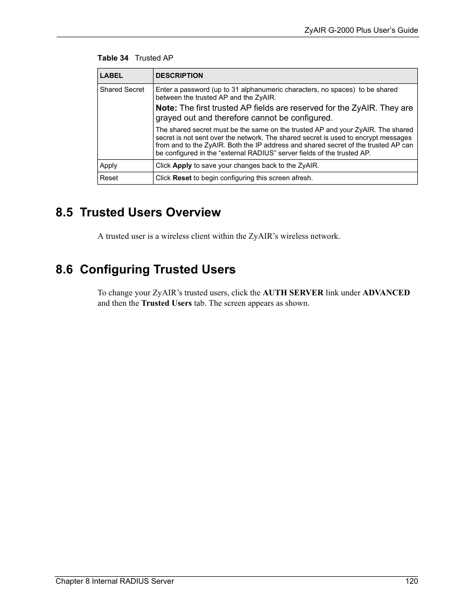 5 trusted users overview, 6 configuring trusted users | ZyXEL Communications G-2000 Plus User Manual | Page 121 / 430