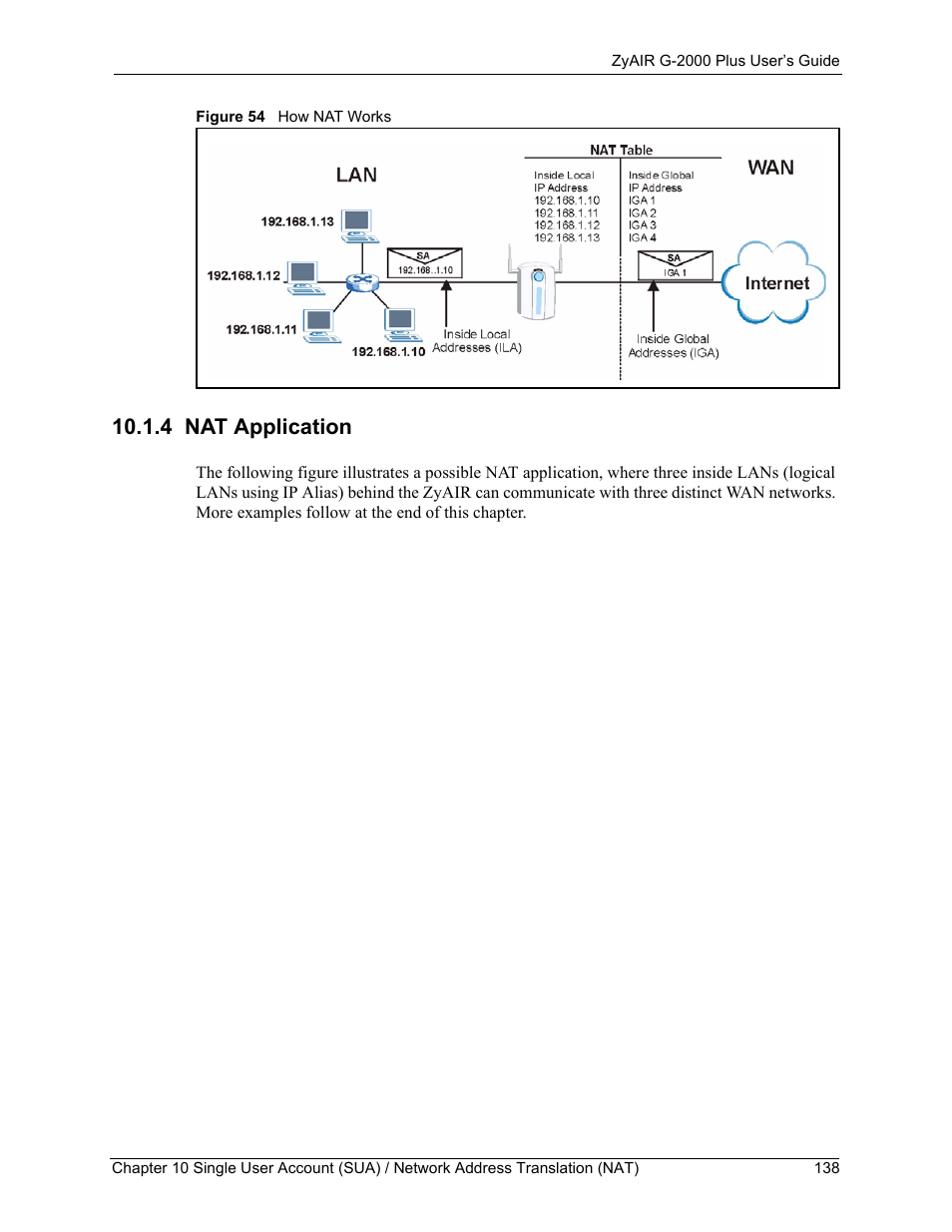 4 nat application, Figure 54 how nat works | ZyXEL Communications G-2000 Plus User Manual | Page 139 / 430