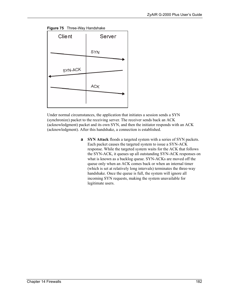 Figure 75 three-way handshake | ZyXEL Communications G-2000 Plus User Manual | Page 183 / 430