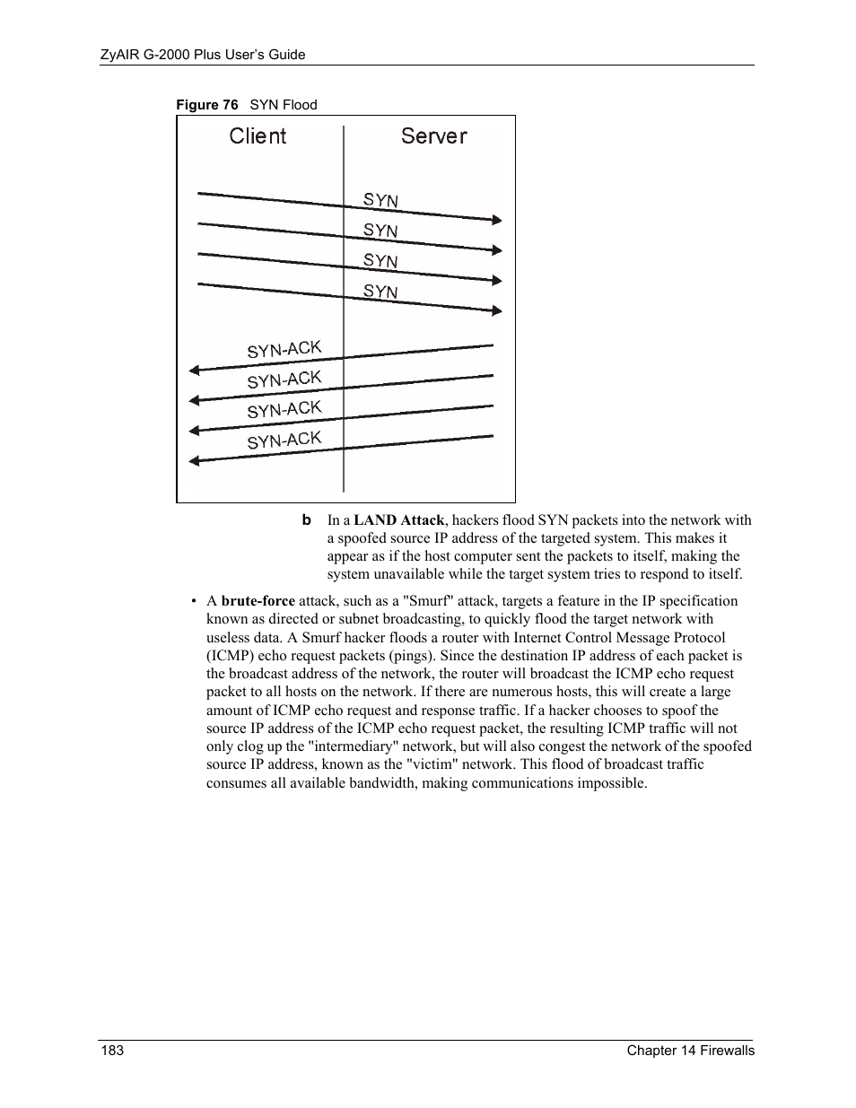 Figure 76 syn flood | ZyXEL Communications G-2000 Plus User Manual | Page 184 / 430