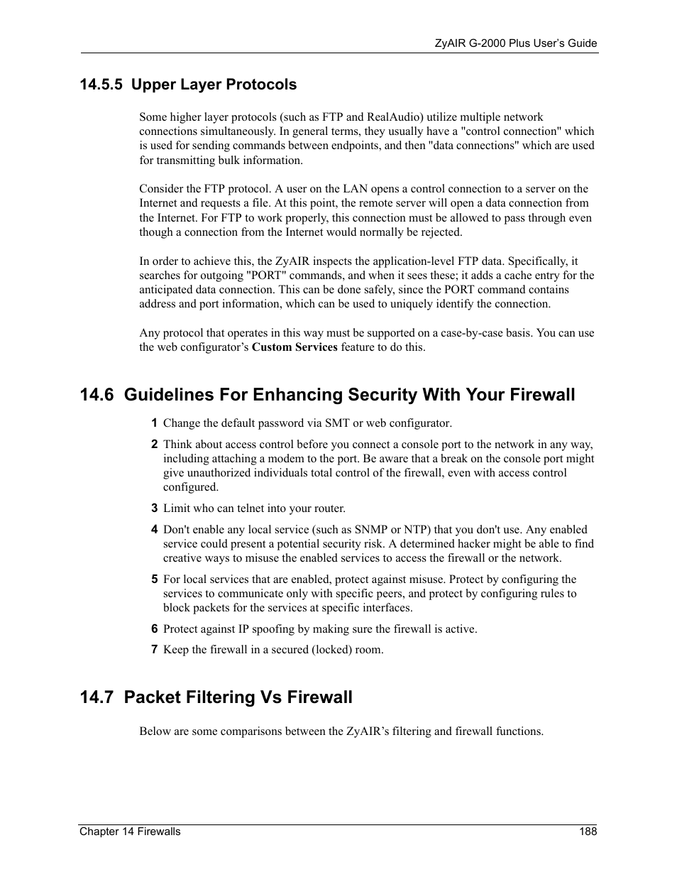 5 upper layer protocols, 7 packet filtering vs firewall | ZyXEL Communications G-2000 Plus User Manual | Page 189 / 430