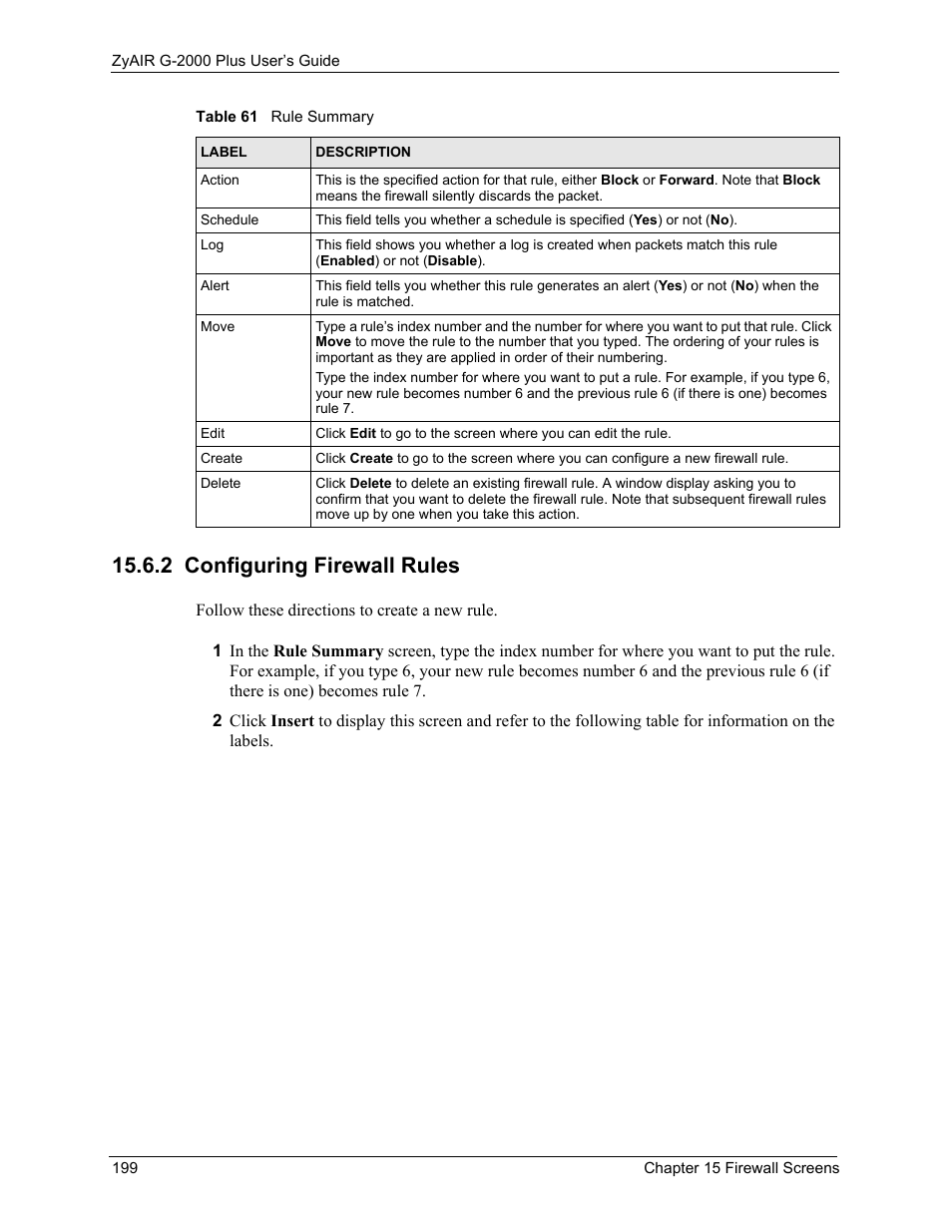 2 configuring firewall rules | ZyXEL Communications G-2000 Plus User Manual | Page 200 / 430