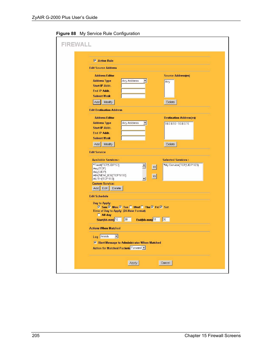 Figure 88 my service rule configuration | ZyXEL Communications G-2000 Plus User Manual | Page 206 / 430