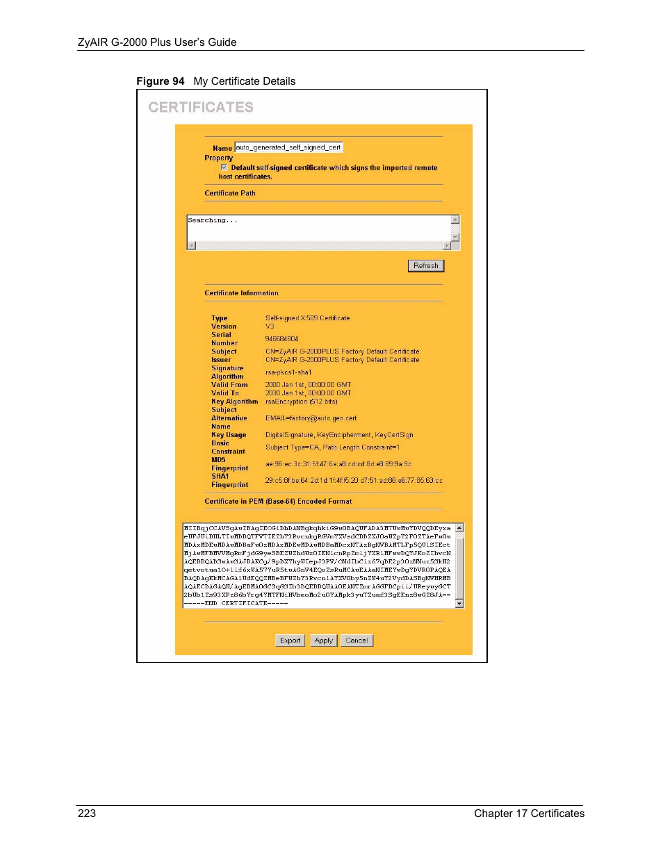 Figure 94 my certificate details | ZyXEL Communications G-2000 Plus User Manual | Page 224 / 430
