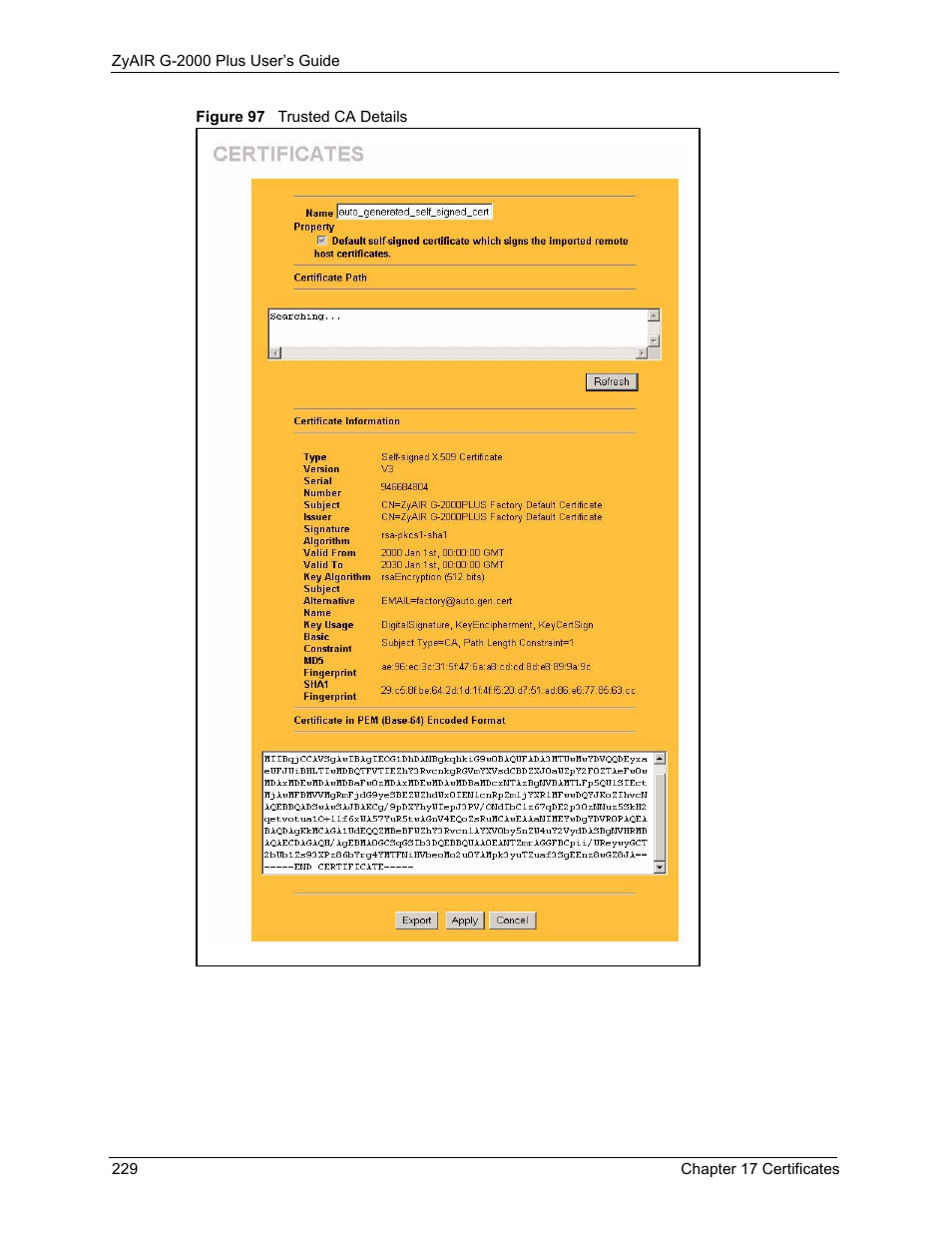 Figure 97 trusted ca details | ZyXEL Communications G-2000 Plus User Manual | Page 230 / 430