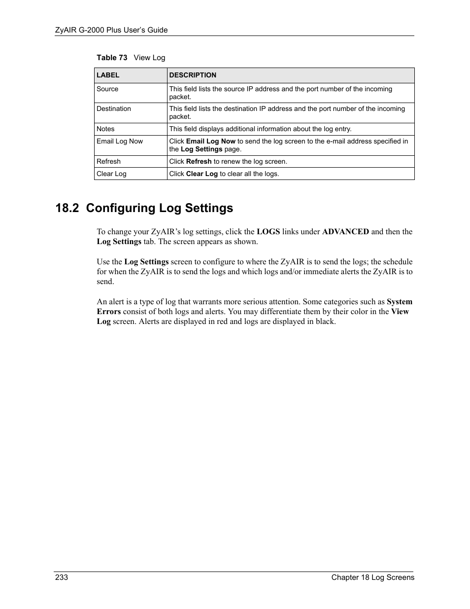 2 configuring log settings | ZyXEL Communications G-2000 Plus User Manual | Page 234 / 430