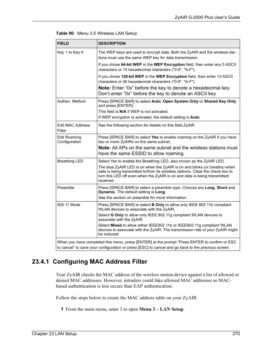 1 configuring mac address filter | ZyXEL Communications G-2000 Plus User Manual | Page 271 / 430