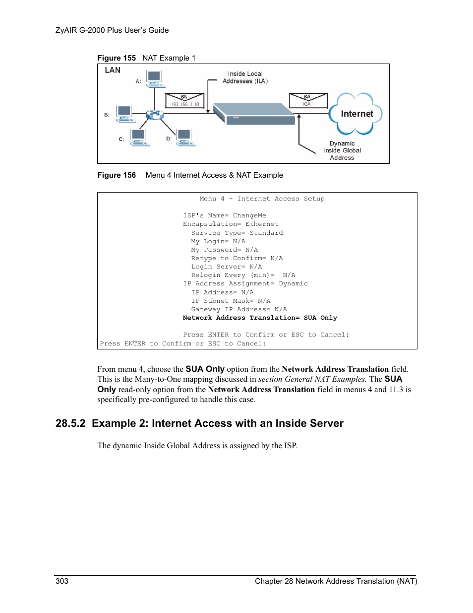 2 example 2: internet access with an inside server | ZyXEL Communications G-2000 Plus User Manual | Page 304 / 430