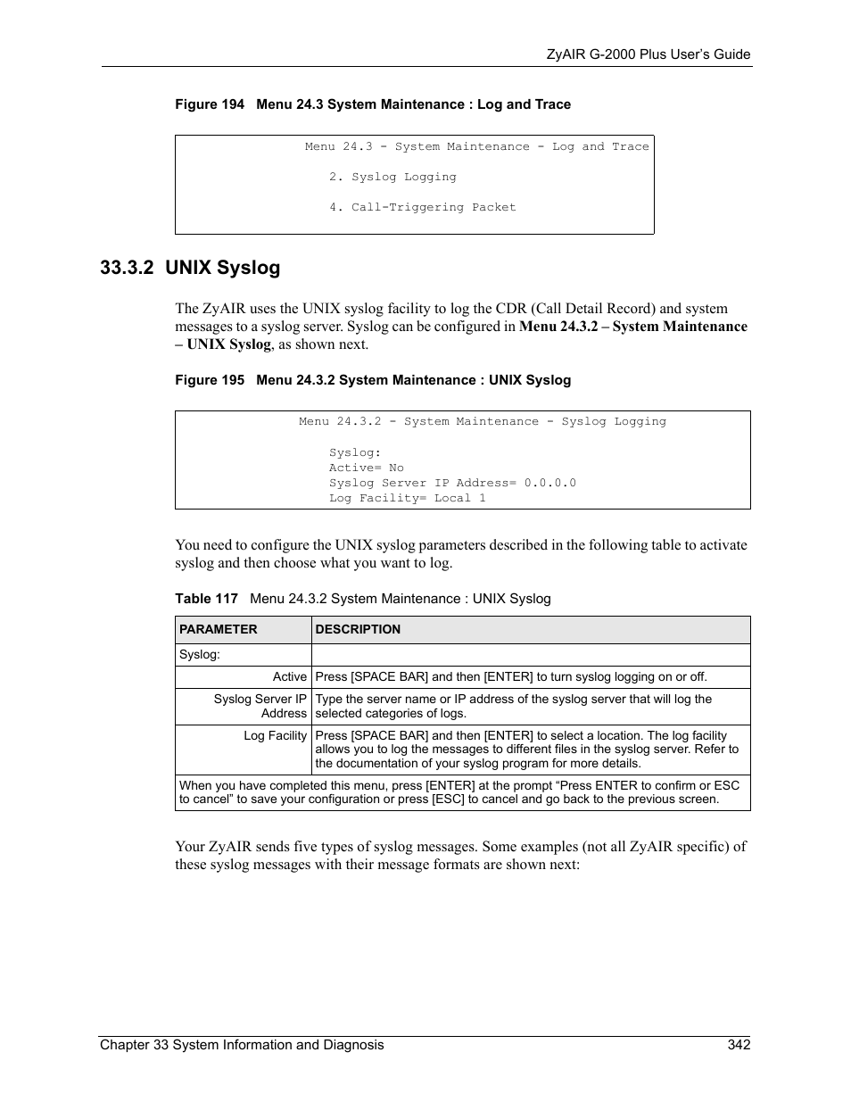 2 unix syslog | ZyXEL Communications G-2000 Plus User Manual | Page 343 / 430