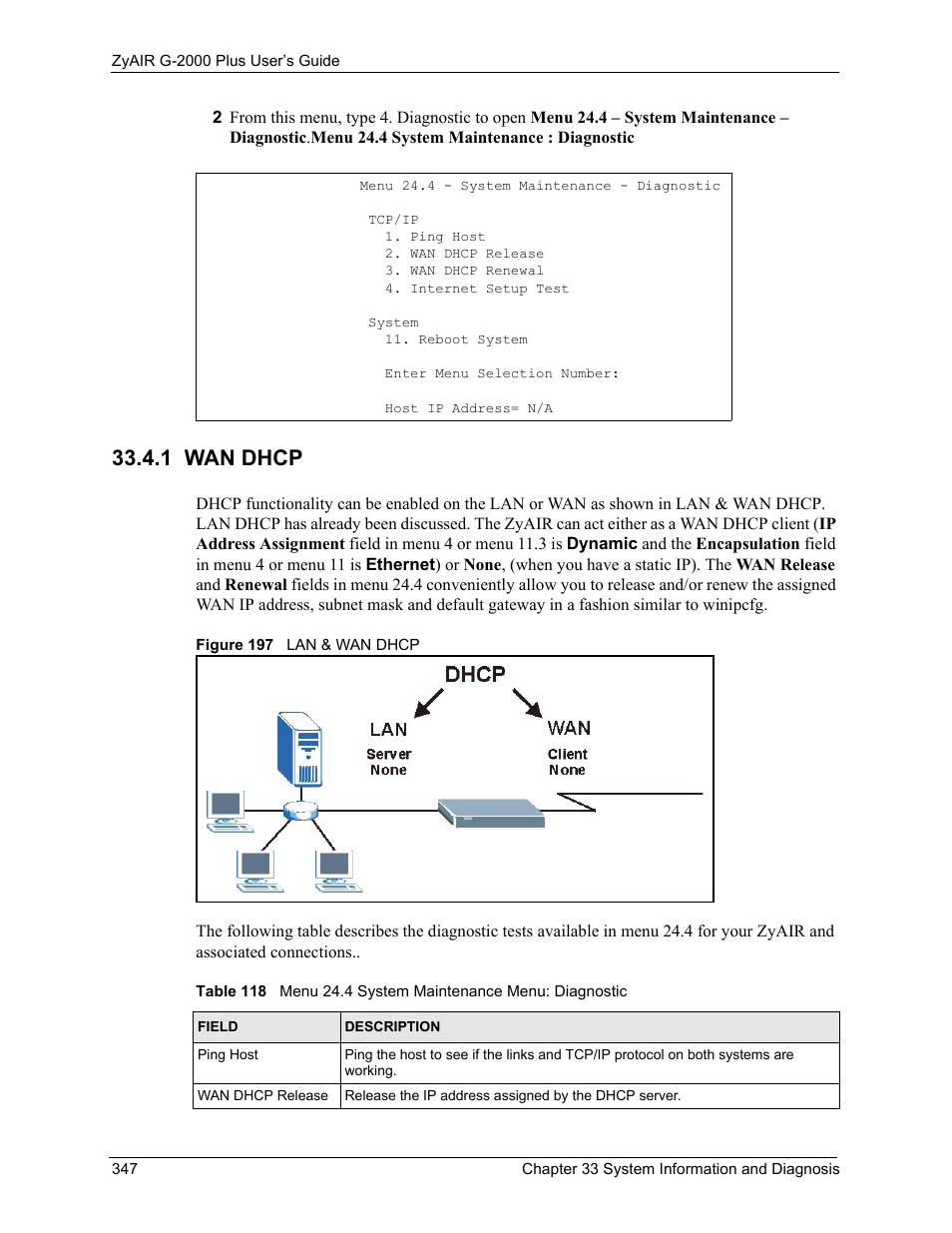 1 wan dhcp, Figure 197 lan & wan dhcp | ZyXEL Communications G-2000 Plus User Manual | Page 348 / 430